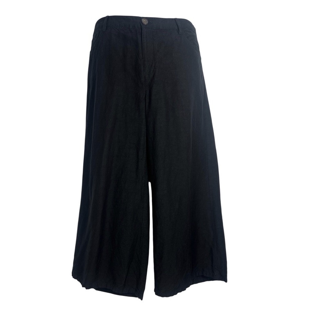 J. Jill Women's 12 Black Linen Blend Wide Leg Cropped Casual Pants